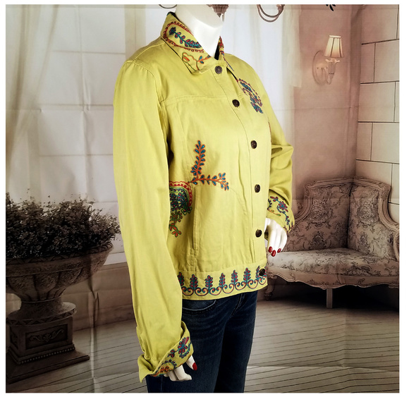 Coldwater Creek Lime Embroidered Denim Jacket Sz S - Picture 3 of 8